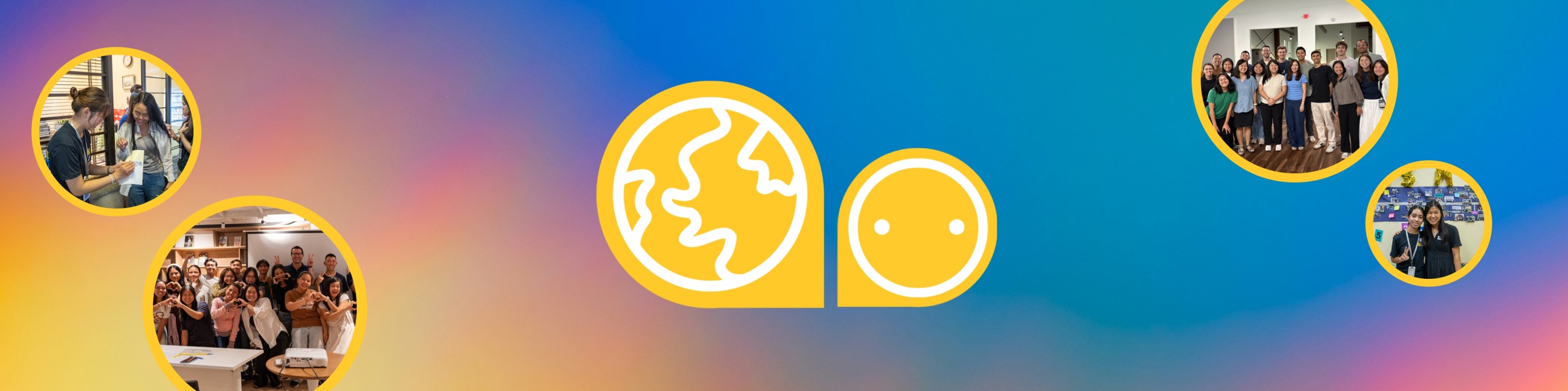 The ISMP Ambassadors cover — the ISMP globe-and-face mark in yellow, centred on a gradient running from warm orange through purple to blue, ringed by circular photos of the Cambodia cohort.